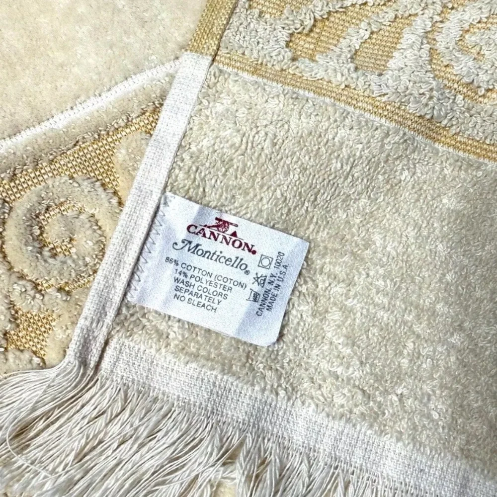Cannon Monticello Vintage Guest Hand Towel Wash Cloth Tan Gold Retro Bath Decor